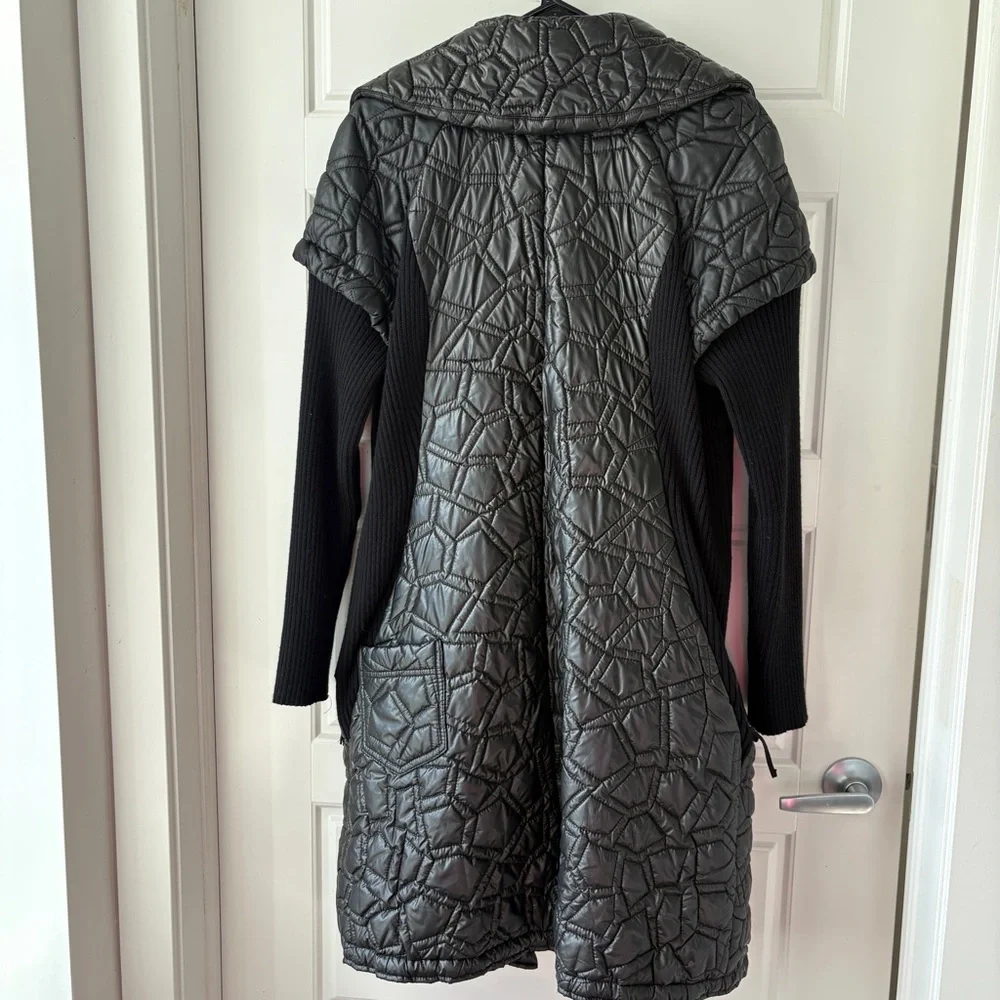 Laflamme Fourrure Gunmetal Quilted Long Coat Jacket Knit Sleeve Size M - Picture 4 of 5
